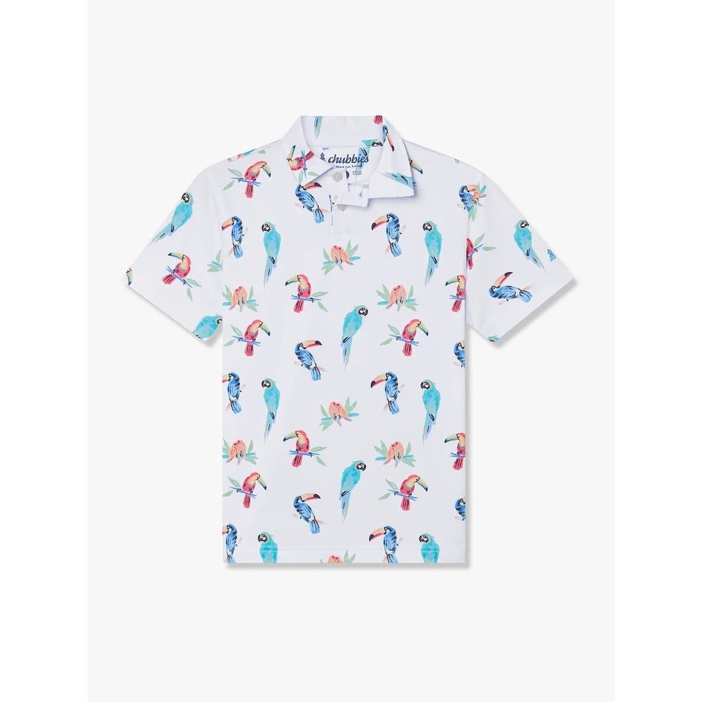 Chubbies Youth Large Lightweight 'The Dude Where's Macaw'  Performance Polo NEW